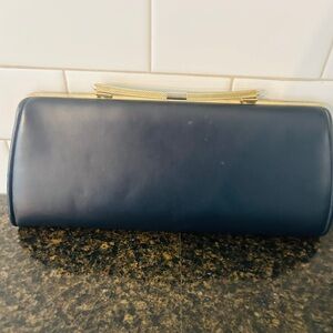 Elegant vintage Navy Clutch with Gold Accents
